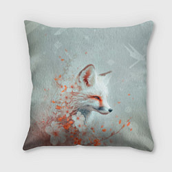 Подушка квадратная Белый лис в цветах, цвет: 3D-принт