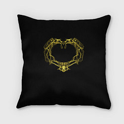 Подушка квадратная Сердце желтыми энергетическими линиями на черном, цвет: 3D-принт