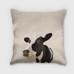 Подушка квадратная Корова на бежевом фоне, цвет: 3D-принт