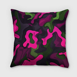 Подушка квадратная Яркий неоновый камуфляж фиолетовый и зеленый, цвет: 3D-принт