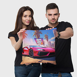 Подушка квадратная GTA 6 logo auto style, цвет: 3D-принт — фото 2