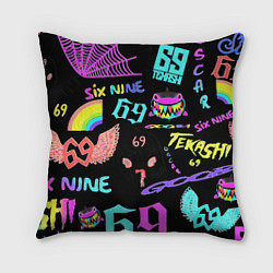 Подушка квадратная 6ix9ine logo rap bend, цвет: 3D-принт