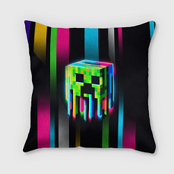 Подушка квадратная Неоновый Крипер - Майнкрафт, цвет: 3D-принт