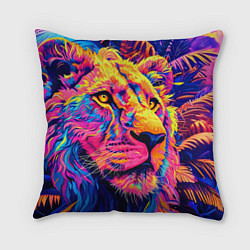 Подушка квадратная Лев светящийся неоновый, цвет: 3D-принт
