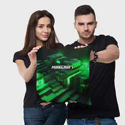 Подушка квадратная Minecraft logo зеленые неоновые кубы, цвет: 3D-принт — фото 2