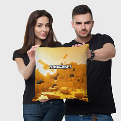 Подушка квадратная Minecraft logo яркий желтый мир, цвет: 3D-принт — фото 2
