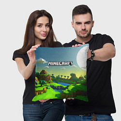 Подушка квадратная Minecraft logo зеленый летний мир, цвет: 3D-принт — фото 2