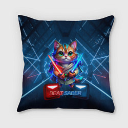 Подушка квадратная Beat Saber кот музыкальный джедай, цвет: 3D-принт