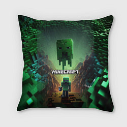 Подушка квадратная Minecraft зеленая летящая голова
