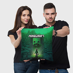 Подушка квадратная Minecraft зеленый персонаж и зеленые горы, цвет: 3D-принт — фото 2