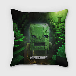 Подушка квадратная Minecraft зеленый персонаж в пещере