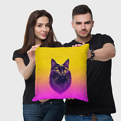 Подушка квадратная Кот чёрный с золотыми глазами, цвет: 3D-принт — фото 2