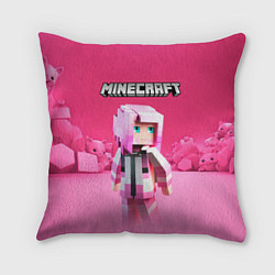 Подушка квадратная Minecraft персонаж розовый фон