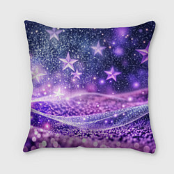 Подушка квадратная Абстрактные звезды в фиолетовых искрах