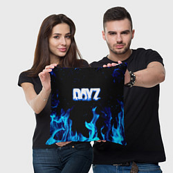 Подушка квадратная Dayz синий огонь лого, цвет: 3D-принт — фото 2