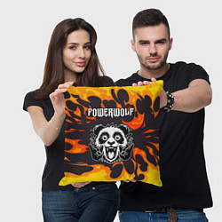 Подушка квадратная Powerwolf рок панда и огонь, цвет: 3D-принт — фото 2