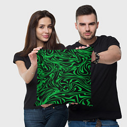 Подушка квадратная Узор на черном фоне с ярким зеленым абстрактным ди, цвет: 3D-принт — фото 2