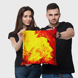 Подушка квадратная Красные и желтые разводы, цвет: 3D-принт — фото 2