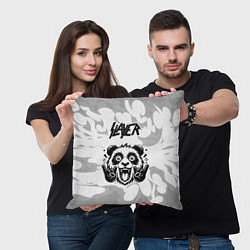 Подушка квадратная Slayer рок панда на светлом фоне, цвет: 3D-принт — фото 2