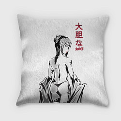 Подушка квадратная Девушка вполоборота в стиле манга с японскими иеро