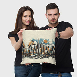 Подушка квадратная Рисунок города с небоскребами, цвет: 3D-принт — фото 2