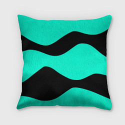 Подушка квадратная Бирюзовый в чёрные волнистые полосы абстракция, цвет: 3D-принт