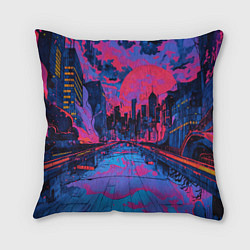 Подушка квадратная Город в психоделических цветах, цвет: 3D-принт
