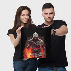 Подушка квадратная Assassins creed огненный фон вокруг, цвет: 3D-принт — фото 2