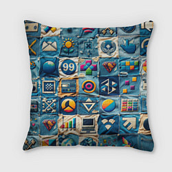 Подушка квадратная Пэчворк деним из девяностых, цвет: 3D-принт