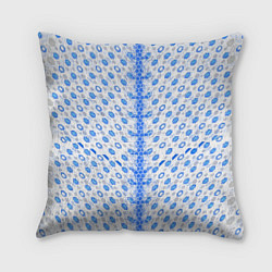Подушка квадратная Синие киберпанк ячейки на белом фоне