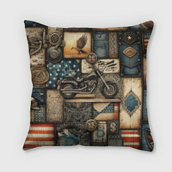 Подушка квадратная Patchwork with a motorcycle - ai art, цвет: 3D-принт