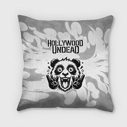 Подушка квадратная Hollywood Undead рок панда на светлом фоне