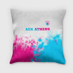 Подушка квадратная AEK Athens neon gradient style посередине, цвет: 3D-принт