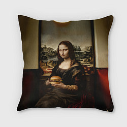 Подушка квадратная Мона Лиза и большой гамбургер, цвет: 3D-принт