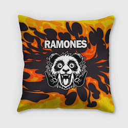 Подушка квадратная Ramones рок панда и огонь