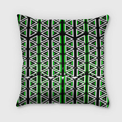 Подушка квадратная Бело-зелёные треугольники на чёрном фоне, цвет: 3D-принт