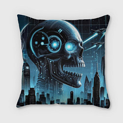 Подушка квадратная Cyberpunk skull - metropolis neon glow