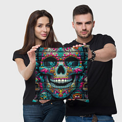Подушка квадратная Cool skull - graffiti ai art, цвет: 3D-принт — фото 2