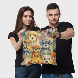 Подушка квадратная Красочный паттерн с щенками, цвет: 3D-принт — фото 2