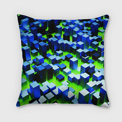 Подушка квадратная Синие блоки в зеленом тумане, цвет: 3D-принт