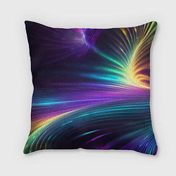 Подушка квадратная Неоновые лучи на фиолетовом фоне, цвет: 3D-принт