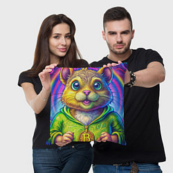 Подушка квадратная Хомяк и биткоин, цвет: 3D-принт — фото 2