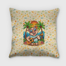 Подушка квадратная Свинья с гитарой жаркое лето, цвет: 3D-принт