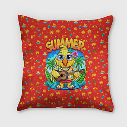 Подушка квадратная Попугай играет на гитаре на острове, цвет: 3D-принт