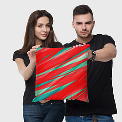 Подушка квадратная Красный и бирюзовый абстрактный полосы, цвет: 3D-принт — фото 2