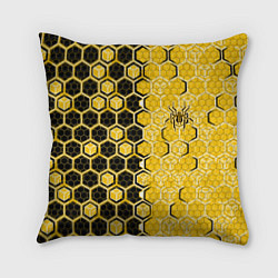 Подушка квадратная Киберпанк соты шестиугольники жёлтый и чёрный с па
