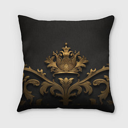 Подушка квадратная Объемная золотая корона с узорами, цвет: 3D-принт