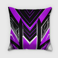 Подушка квадратная Фиолетово-серые полосы на чёрном фоне, цвет: 3D-принт