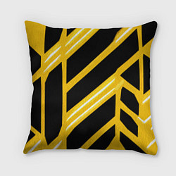 Подушка квадратная Чёрно-белые полосы на жёлтом фоне, цвет: 3D-принт