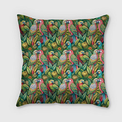 Подушка квадратная Влюбленные попугаи в листьях, цвет: 3D-принт